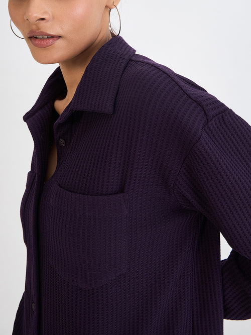 Deep Purple Waffle Knit Button Down Shirt