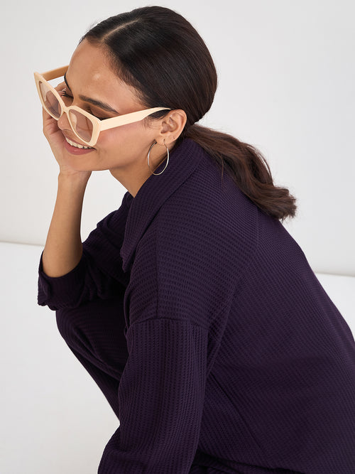 Deep Purple Waffle Knit Button Down Shirt