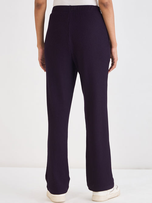 Deep Purple Waffle Knit Straight Pants