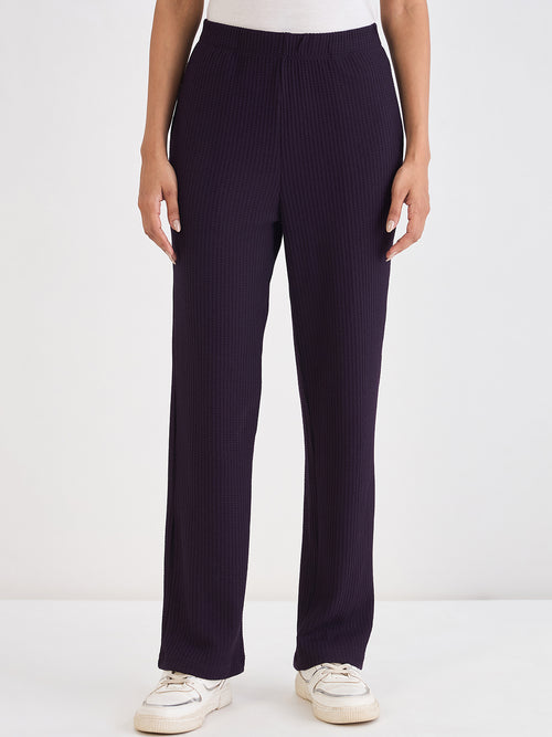 Deep Purple Waffle Knit Straight Pants