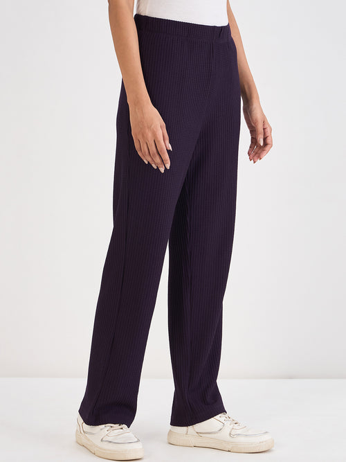 Deep Purple Waffle Knit Straight Pants