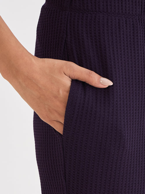 Deep Purple Waffle Knit Straight Pants