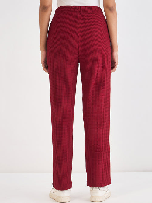 Deep Red Waffle Knit Straight Pants