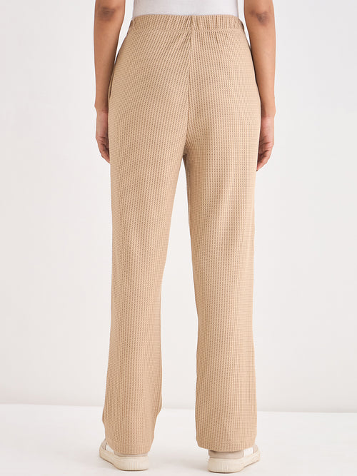 Beige Waffle Knit Straight Pants