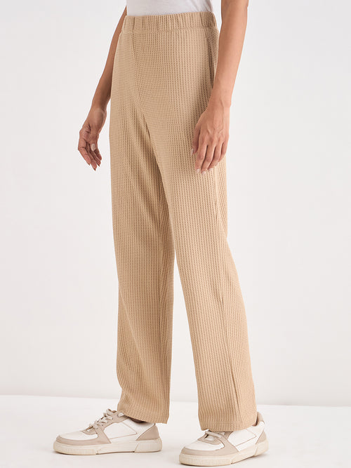 Beige Waffle Knit Straight Pants