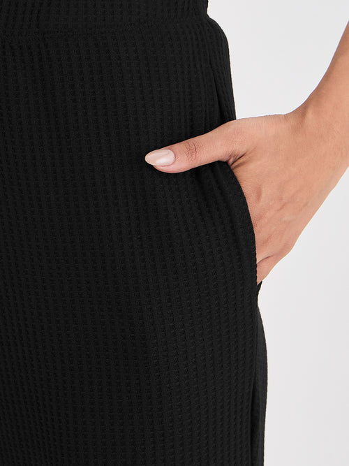 Black Waffle Knit Straight Pants