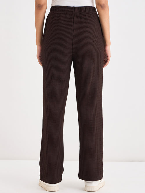 Coffee Brown Waffle Knit Straight Pants