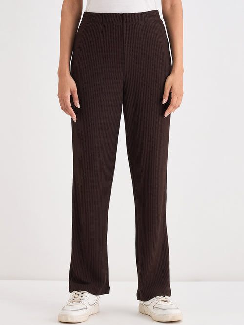 Coffee Brown Waffle Knit Straight Pants