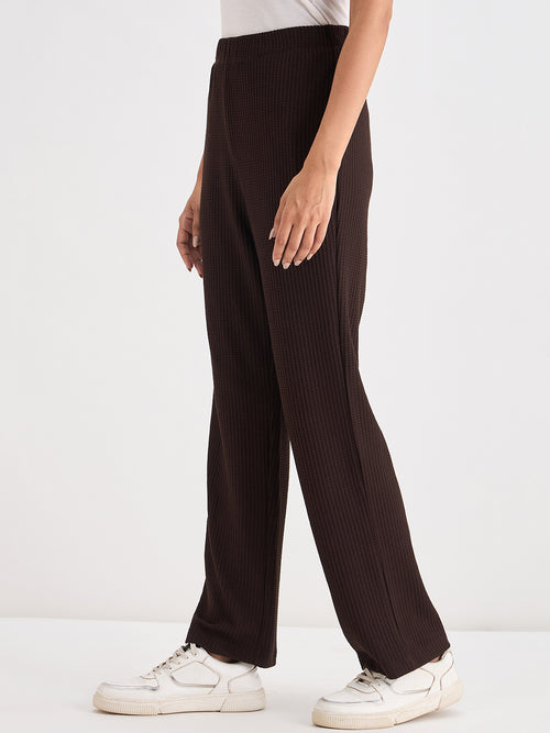 Coffee Brown Waffle Knit Straight Pants