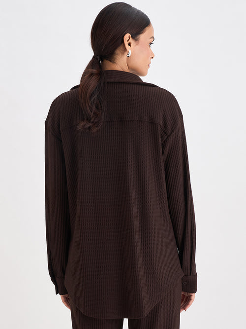 Coffee Brown Waffle Knit Button Down Shirt