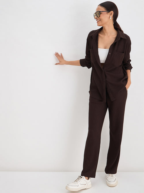 Coffee Brown Waffle Knit Button Down Shirt