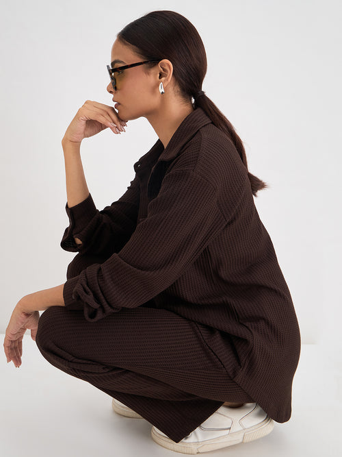 Coffee Brown Waffle Knit Button Down Shirt