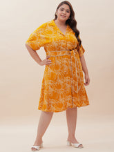 Mustard Palm Print Midi Shirt Dress