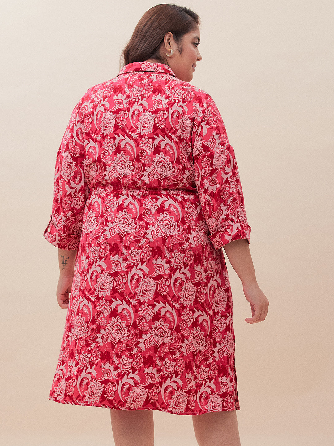 Red Paisley Print Midi Dress