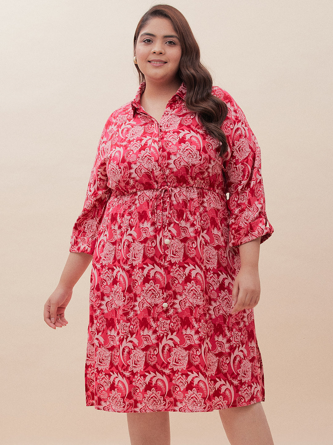 Red Paisley Print Midi Dress