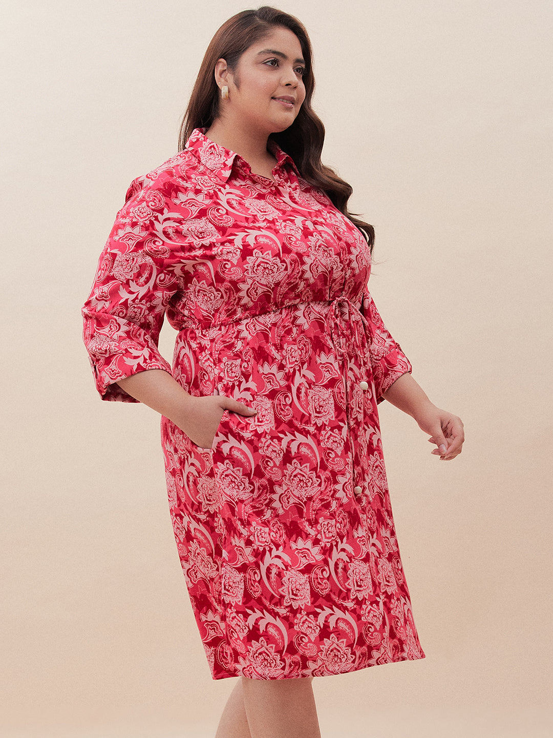 Red Paisley Print Midi Dress
