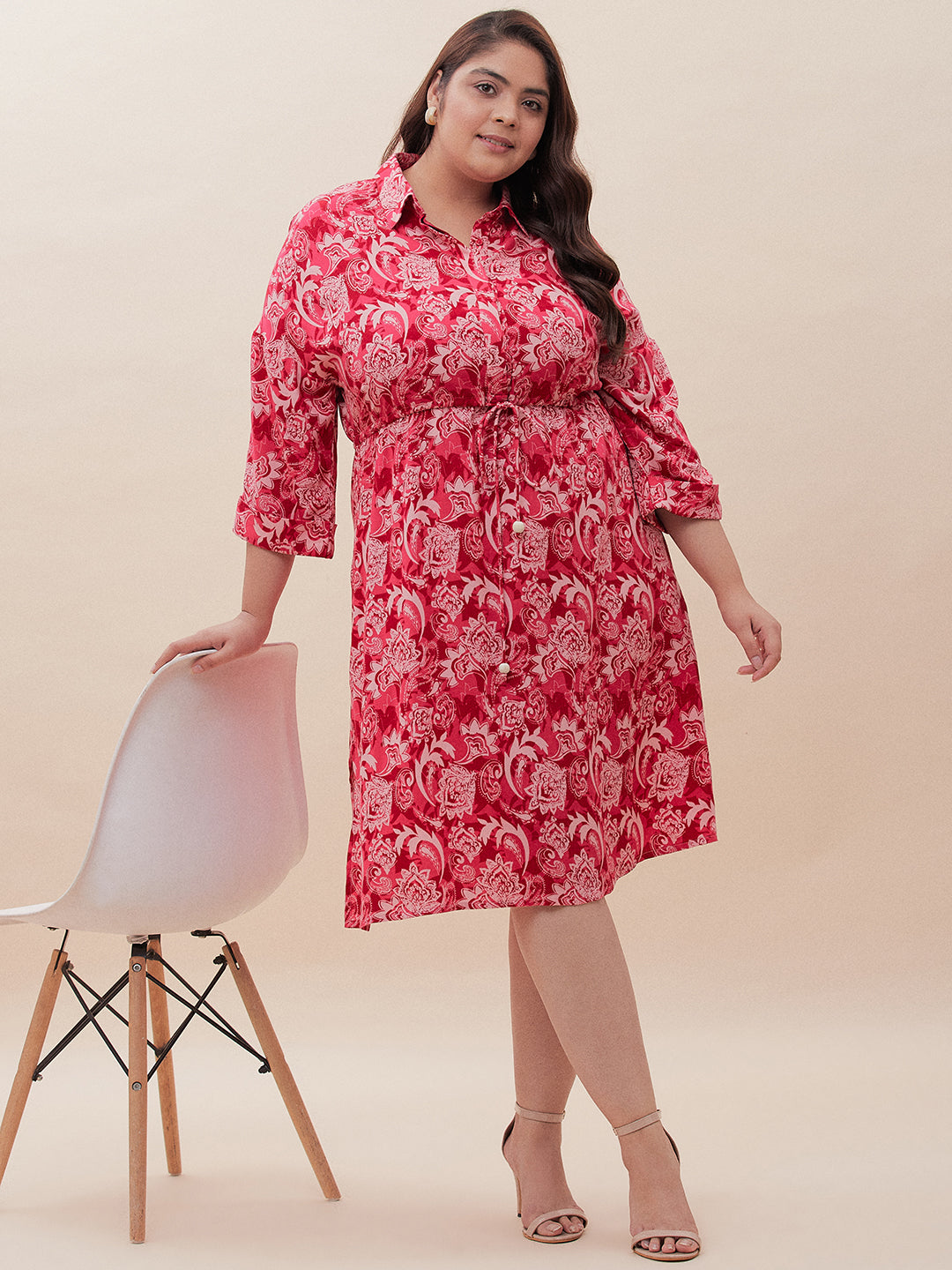 Red Paisley Print Midi Dress