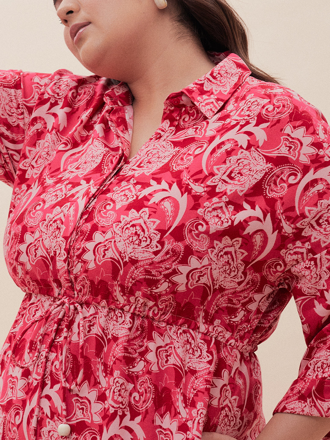 Red Paisley Print Midi Dress