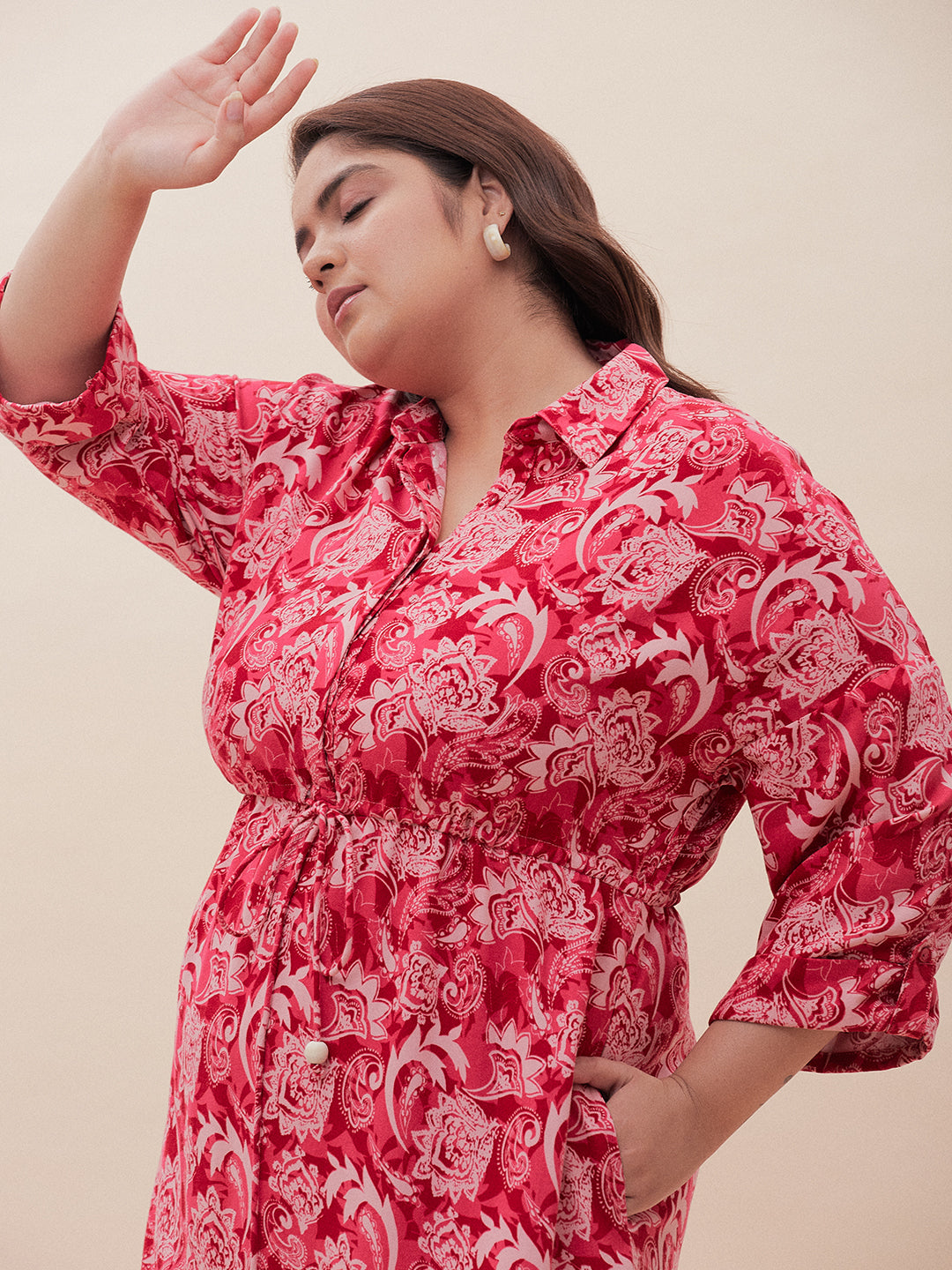 Red Paisley Print Midi Dress