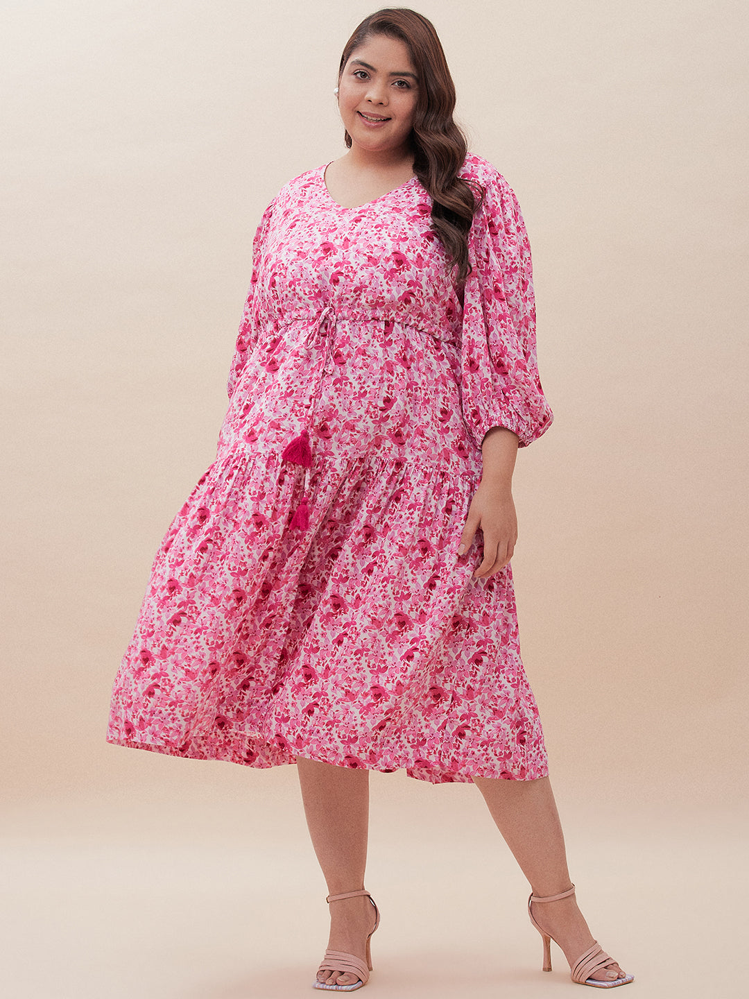 Pink Ditsy Floral Slit Midi Dress