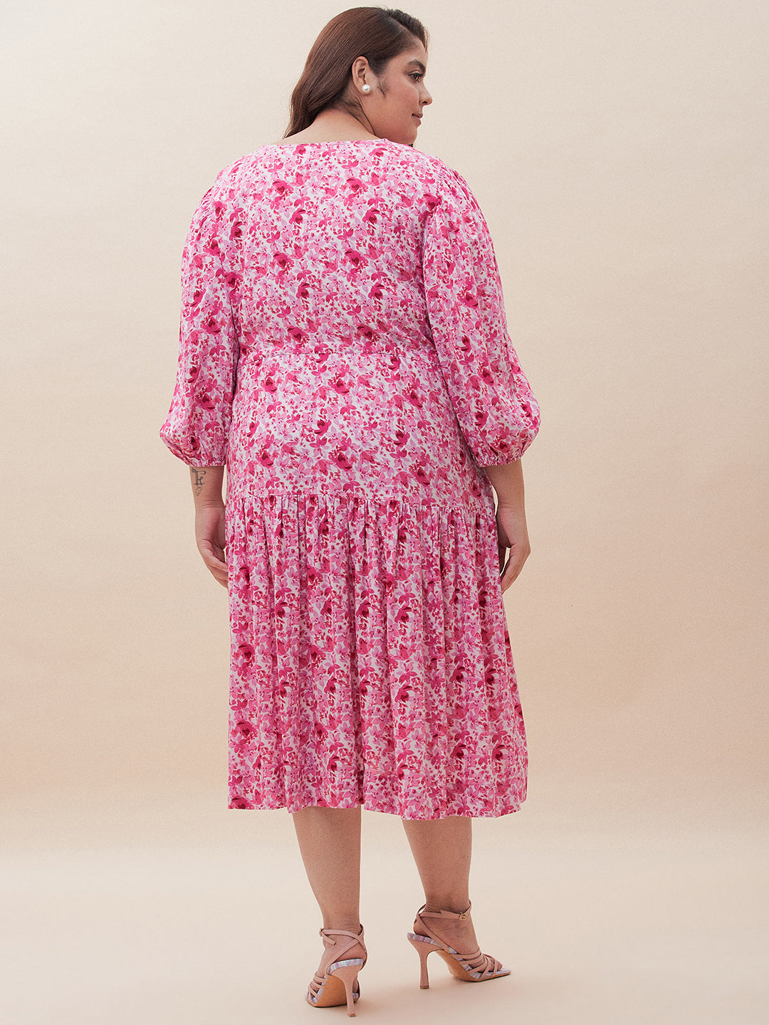 Pink Ditsy Floral Slit Midi Dress