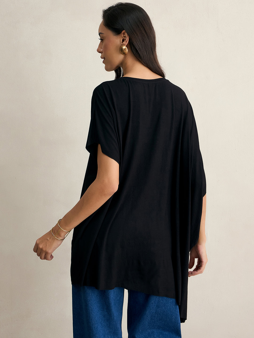 Bamboo Black Knit Oversize Asymmetrical Top