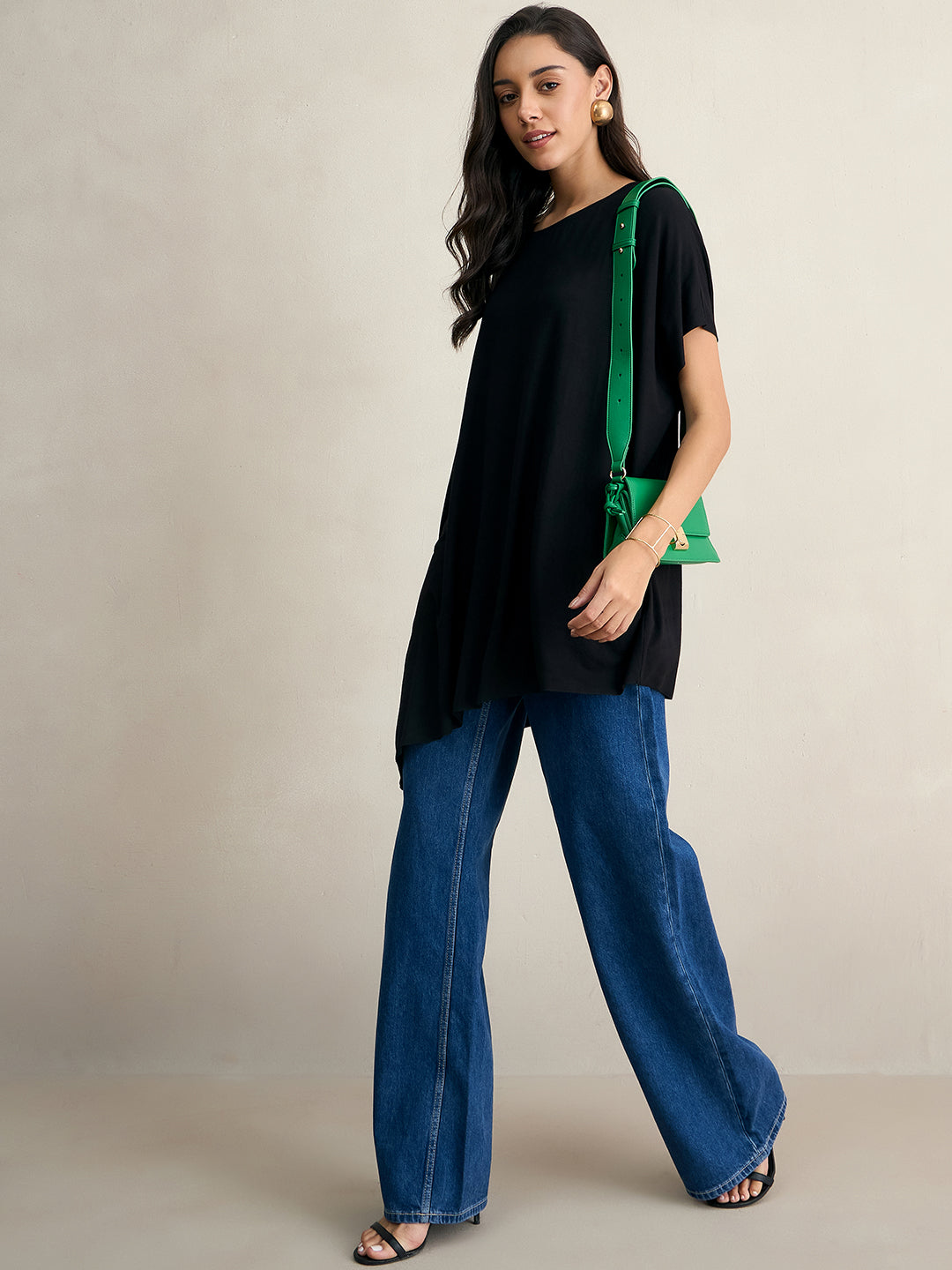 Bamboo Black Knit Oversize Asymmetrical Top