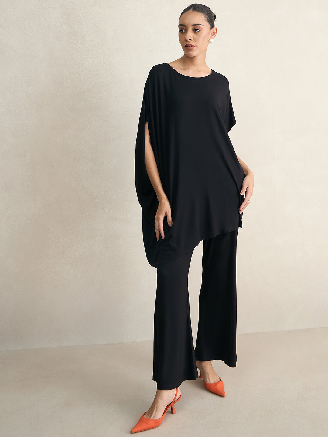 Bamboo Black Knit Flared Pants