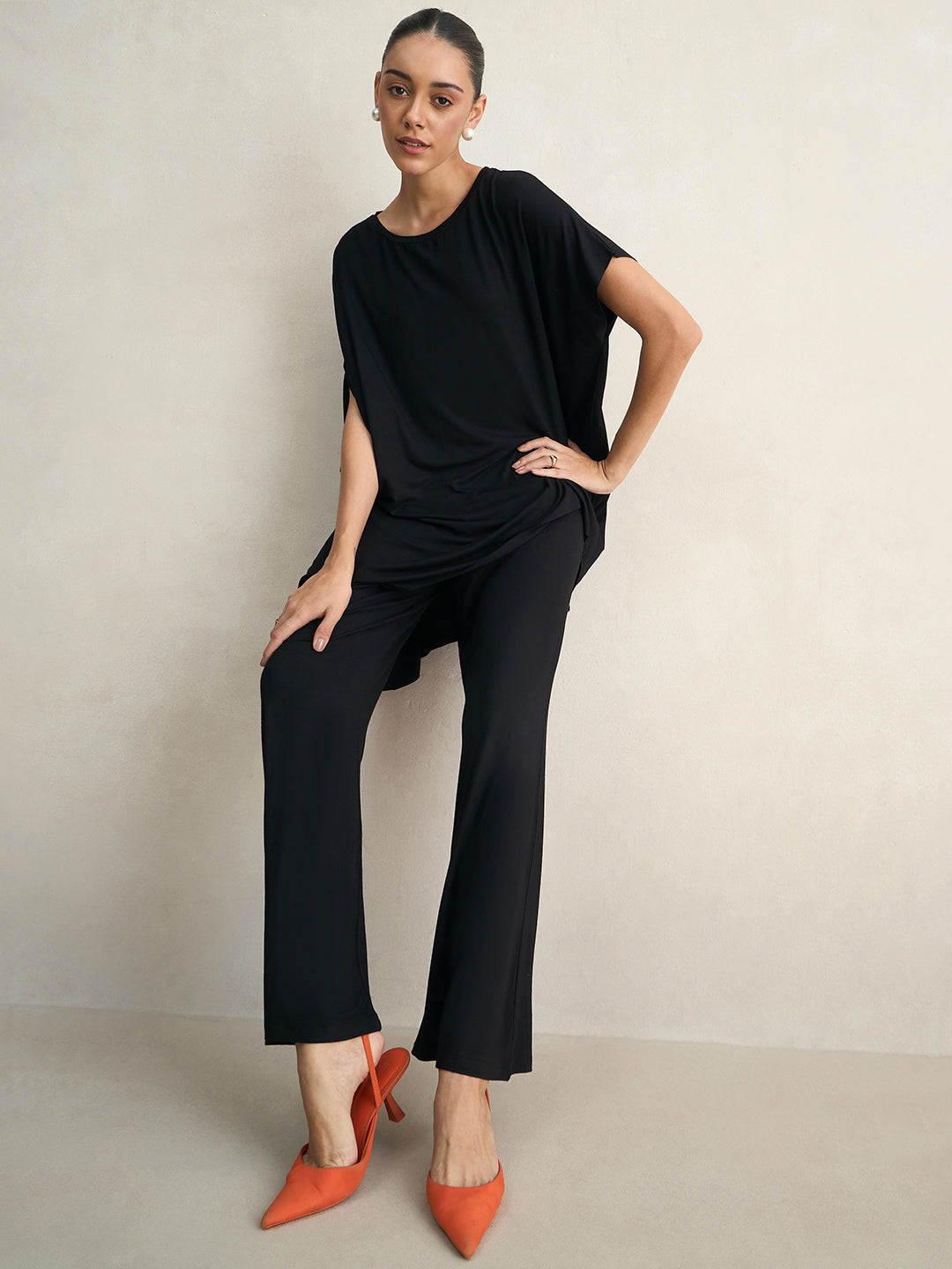 Bamboo Black Knit Flared Pants
