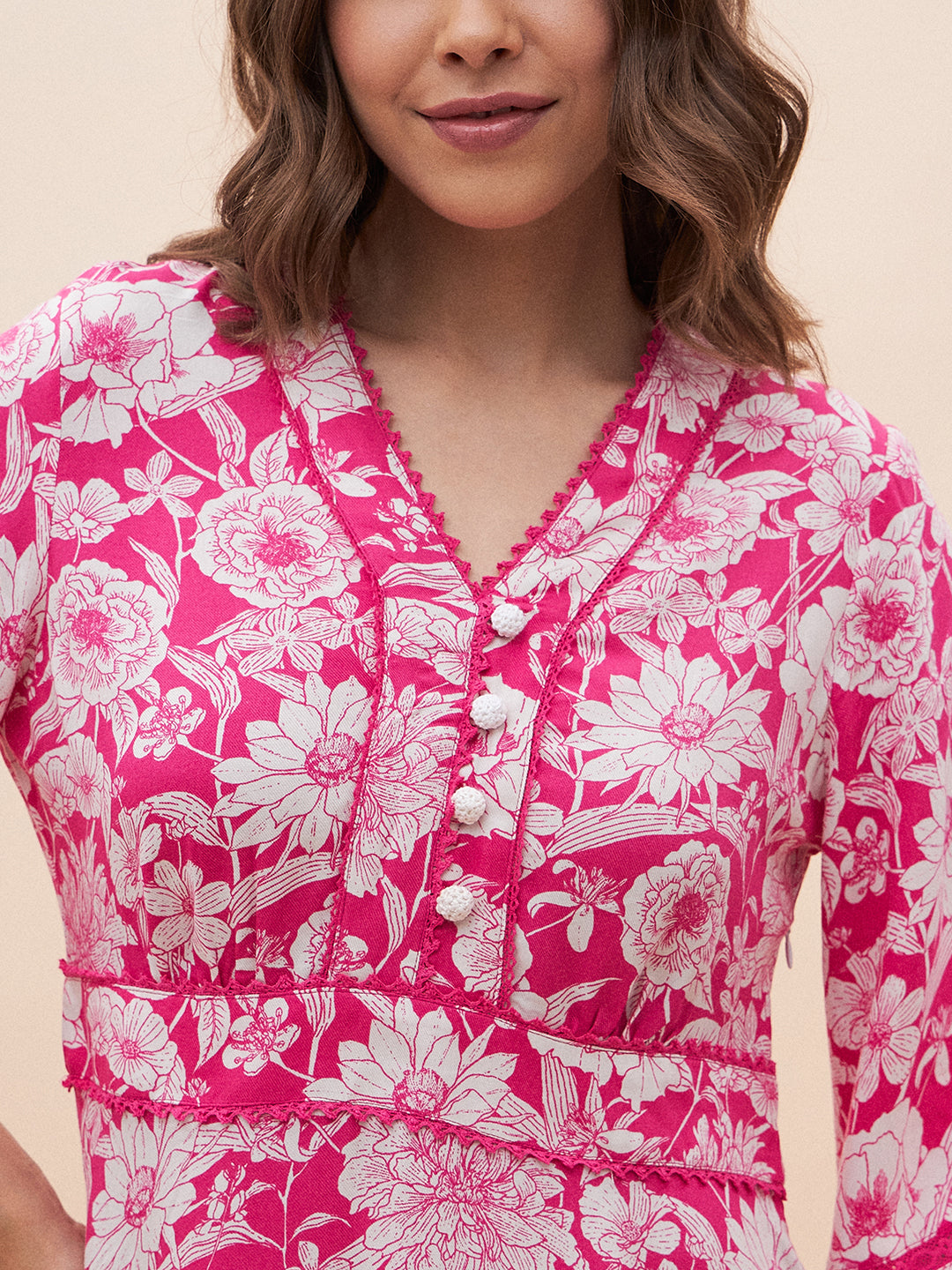 Pink And White Floral Tiered Mini Dress