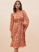 Orange Floral Lurex Midi Shirt Dress