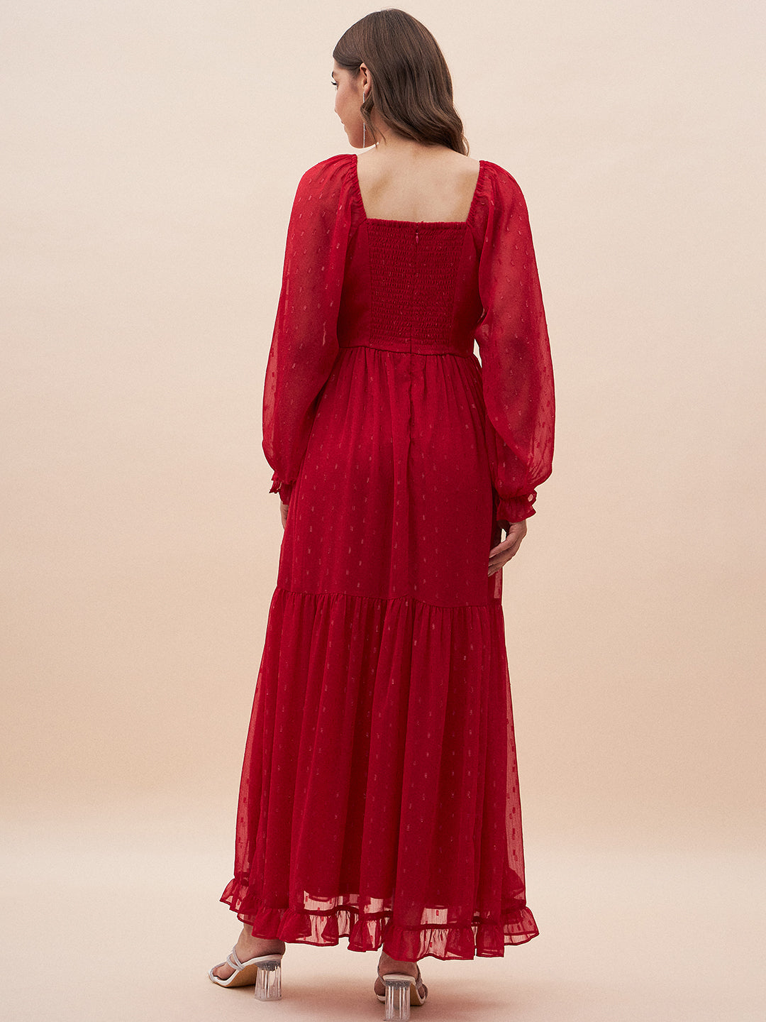 Red Lurex Tiered Maxi Dress