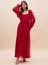 Red Lurex Tiered Maxi Dress