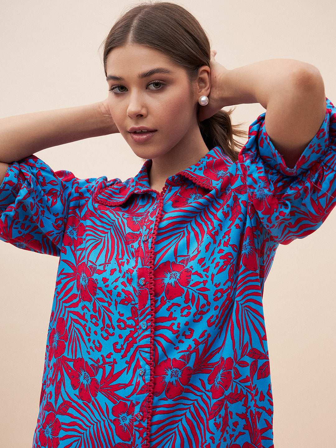 Blue And Red Floral Printed Shirt Co-Ord Set