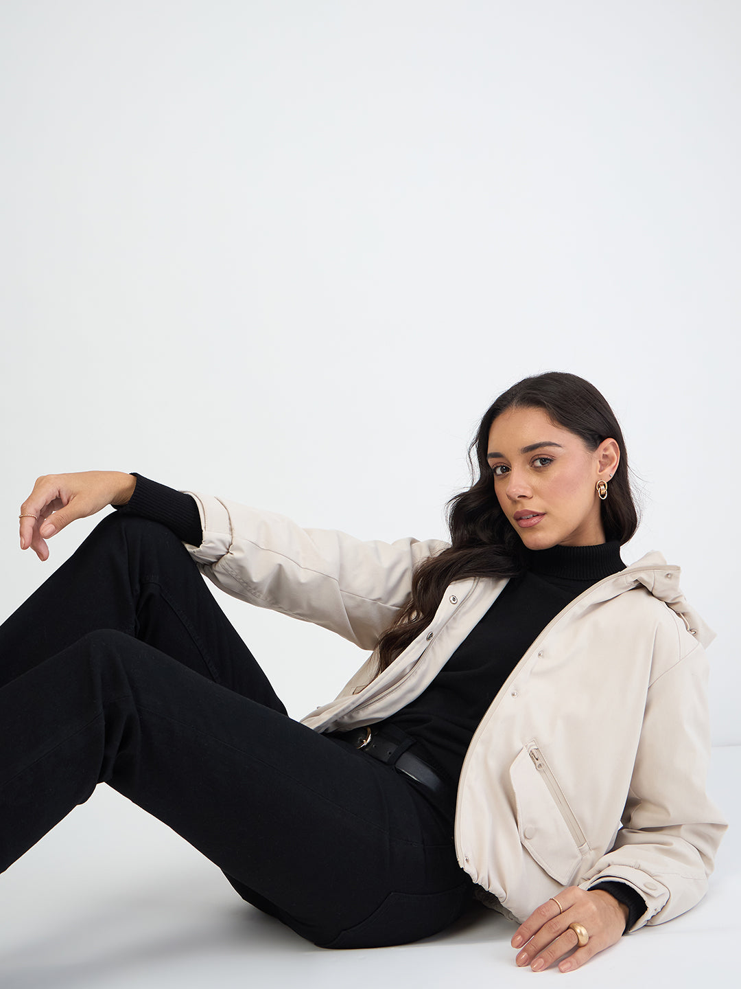 Beige Oversized Bomber Jacket