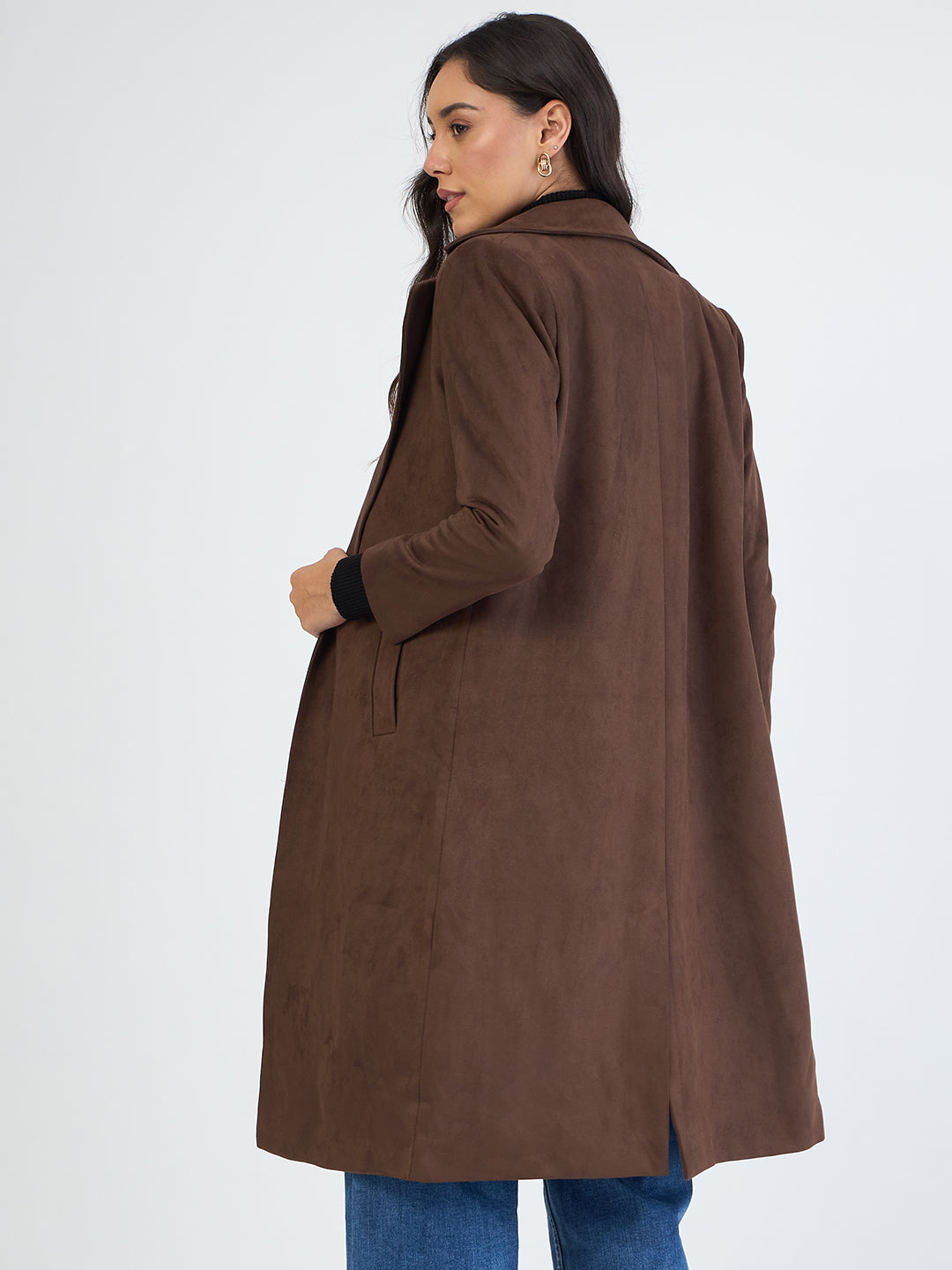Coffee Brown Suede Long Coat