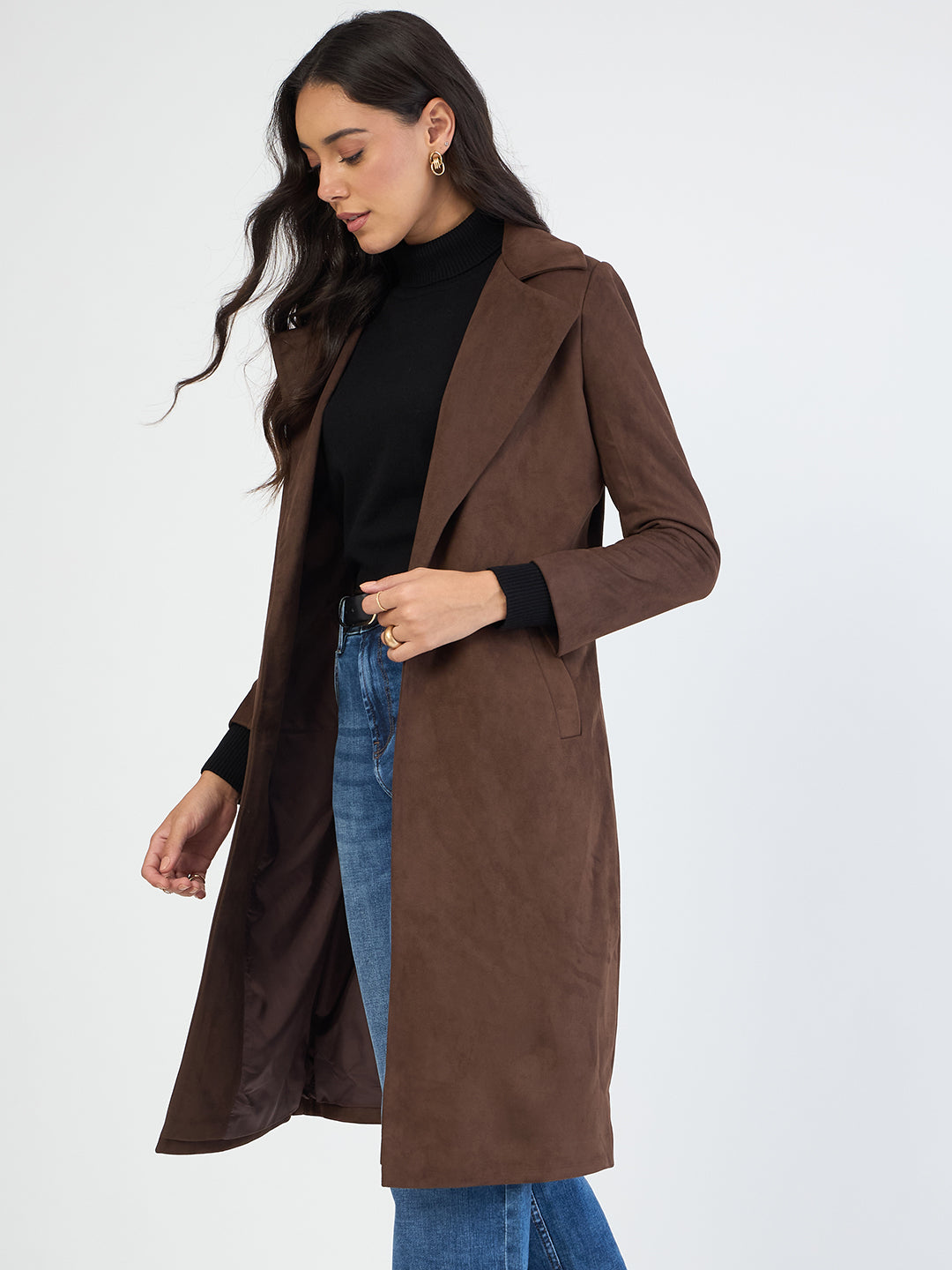 Coffee Brown Suede Long Coat