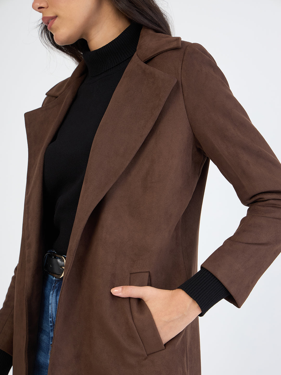 Coffee Brown Suede Long Coat