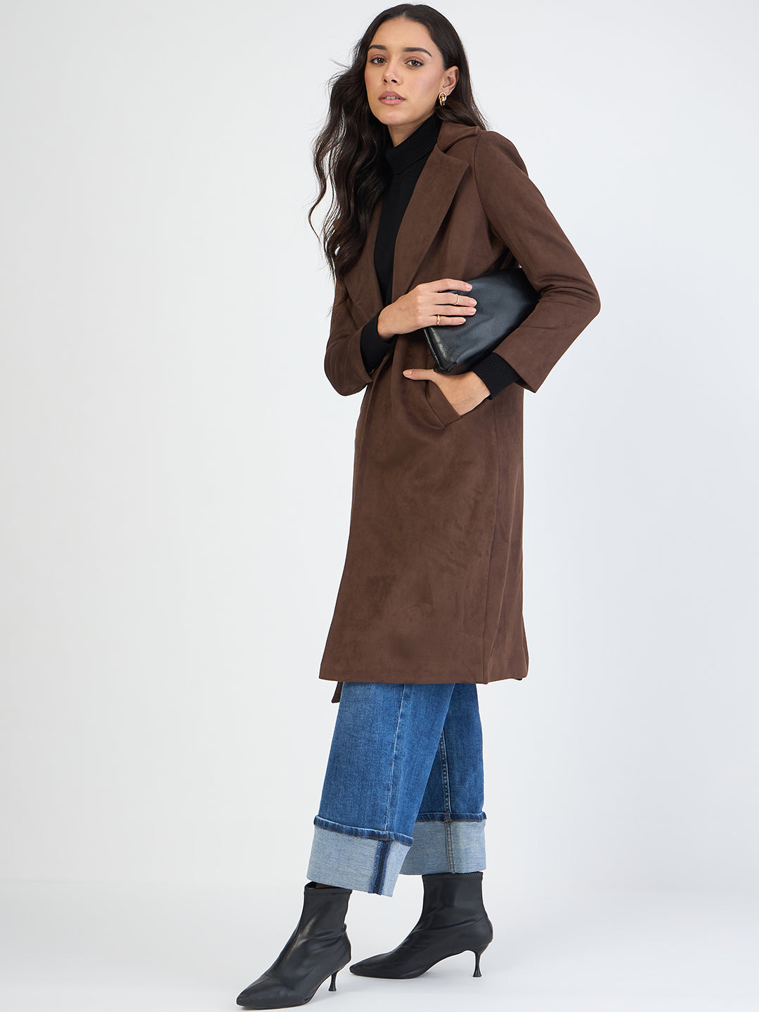 Coffee Brown Suede Long Coat