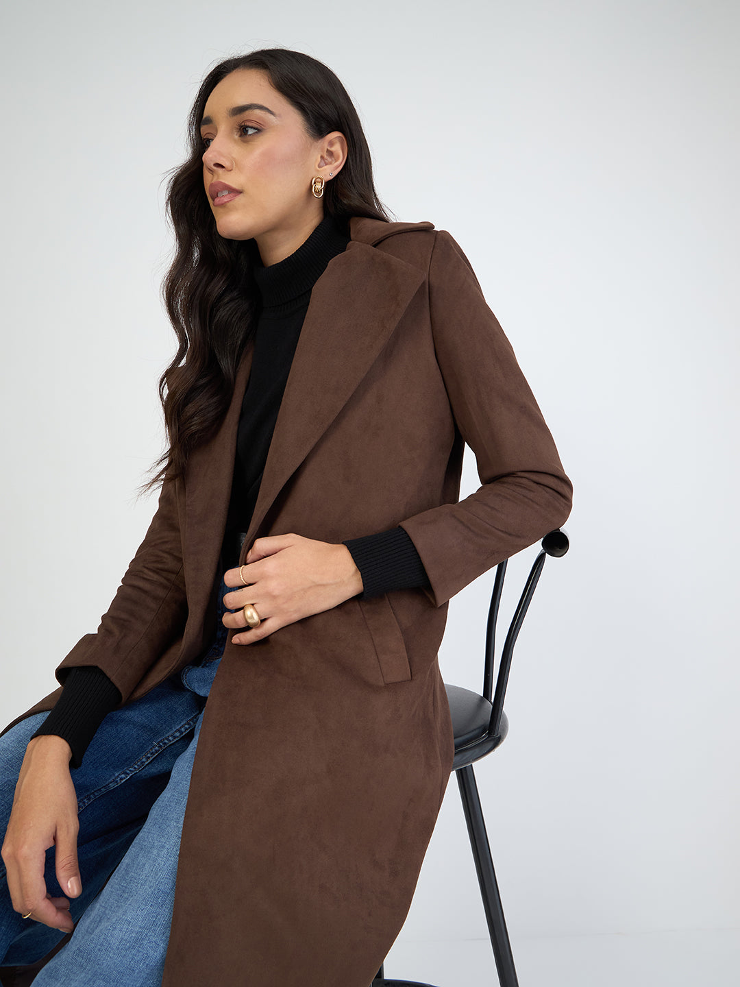 Coffee Brown Suede Long Coat