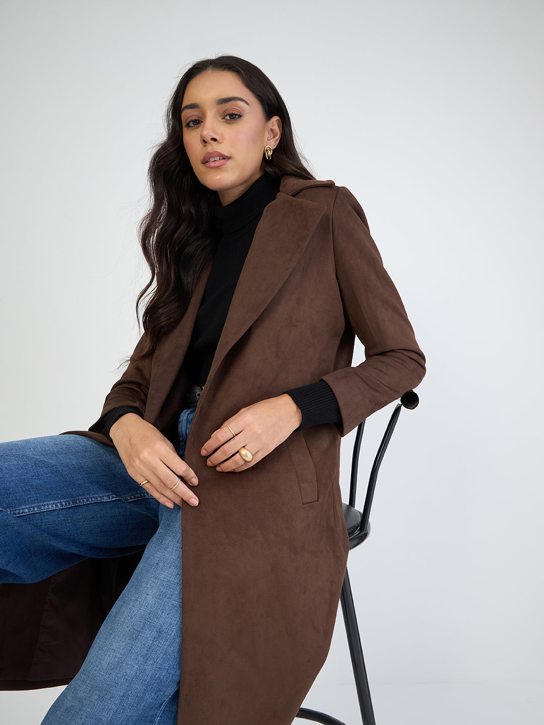 Coffee Brown Suede Long Coat