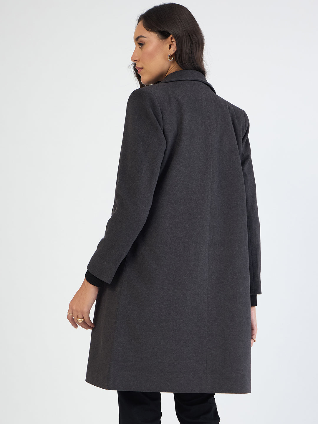 Grey Single Button Long Coat