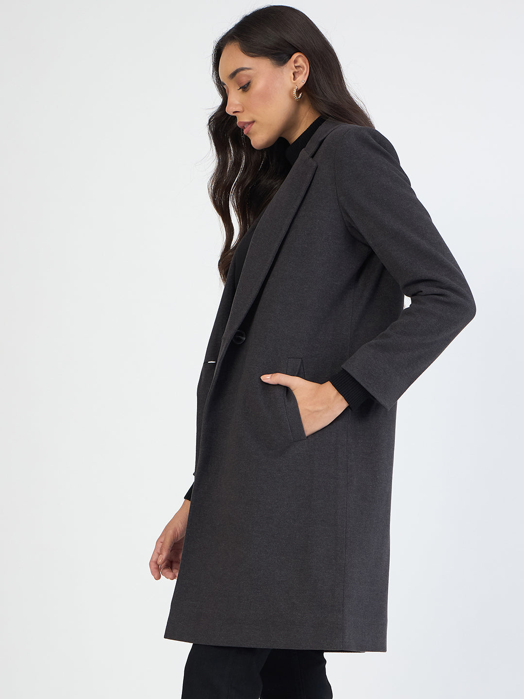 Grey Single Button Long Coat
