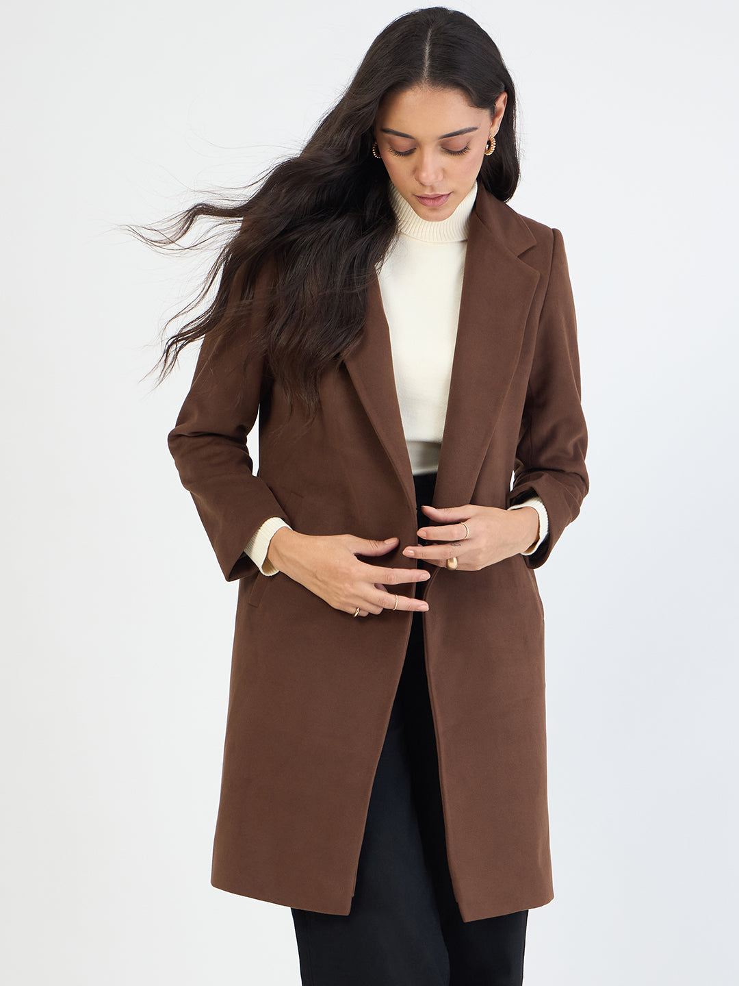 Brown Single Button Long Coat