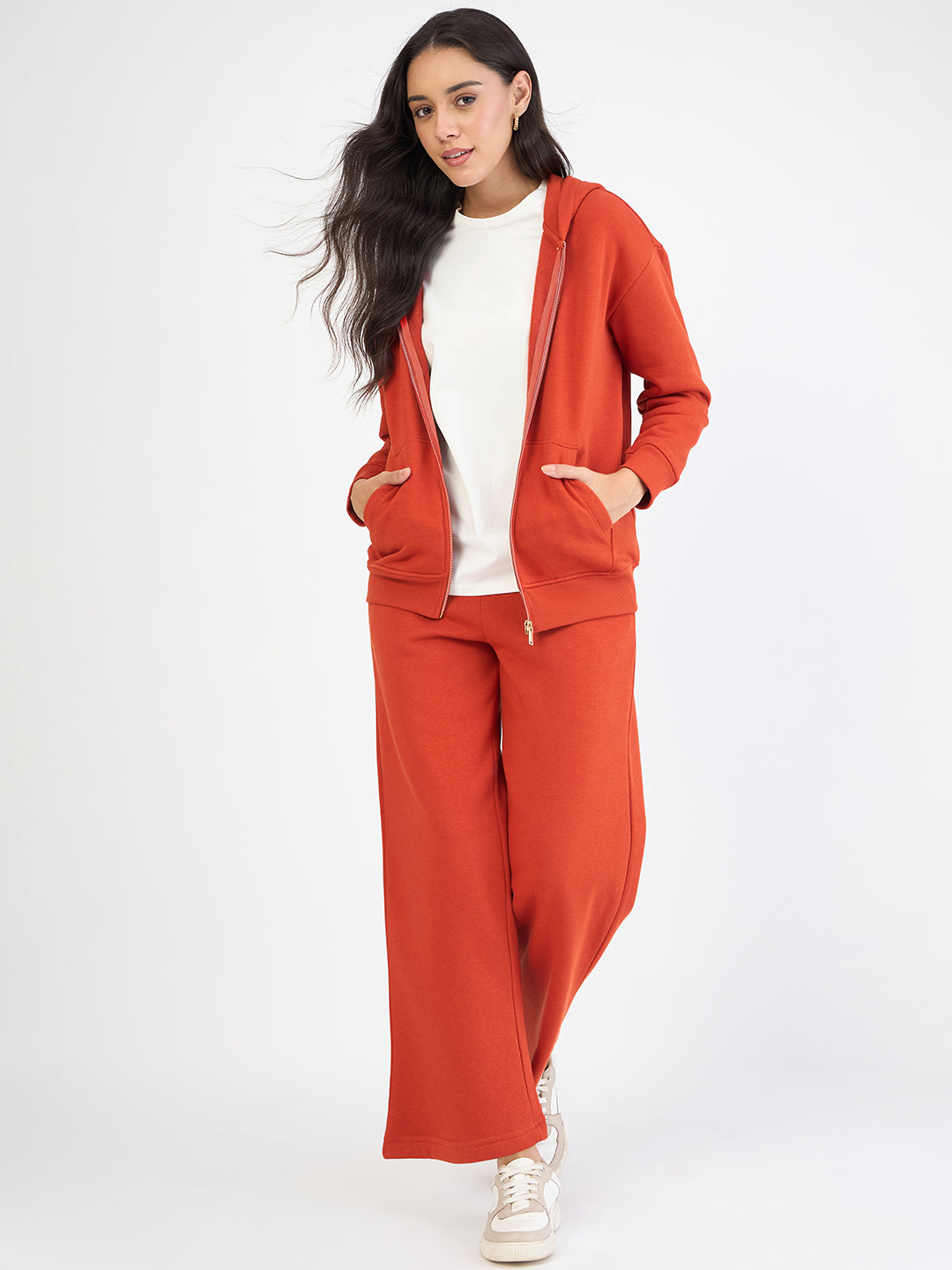 Rust Zip-Up Fleece Hoodie