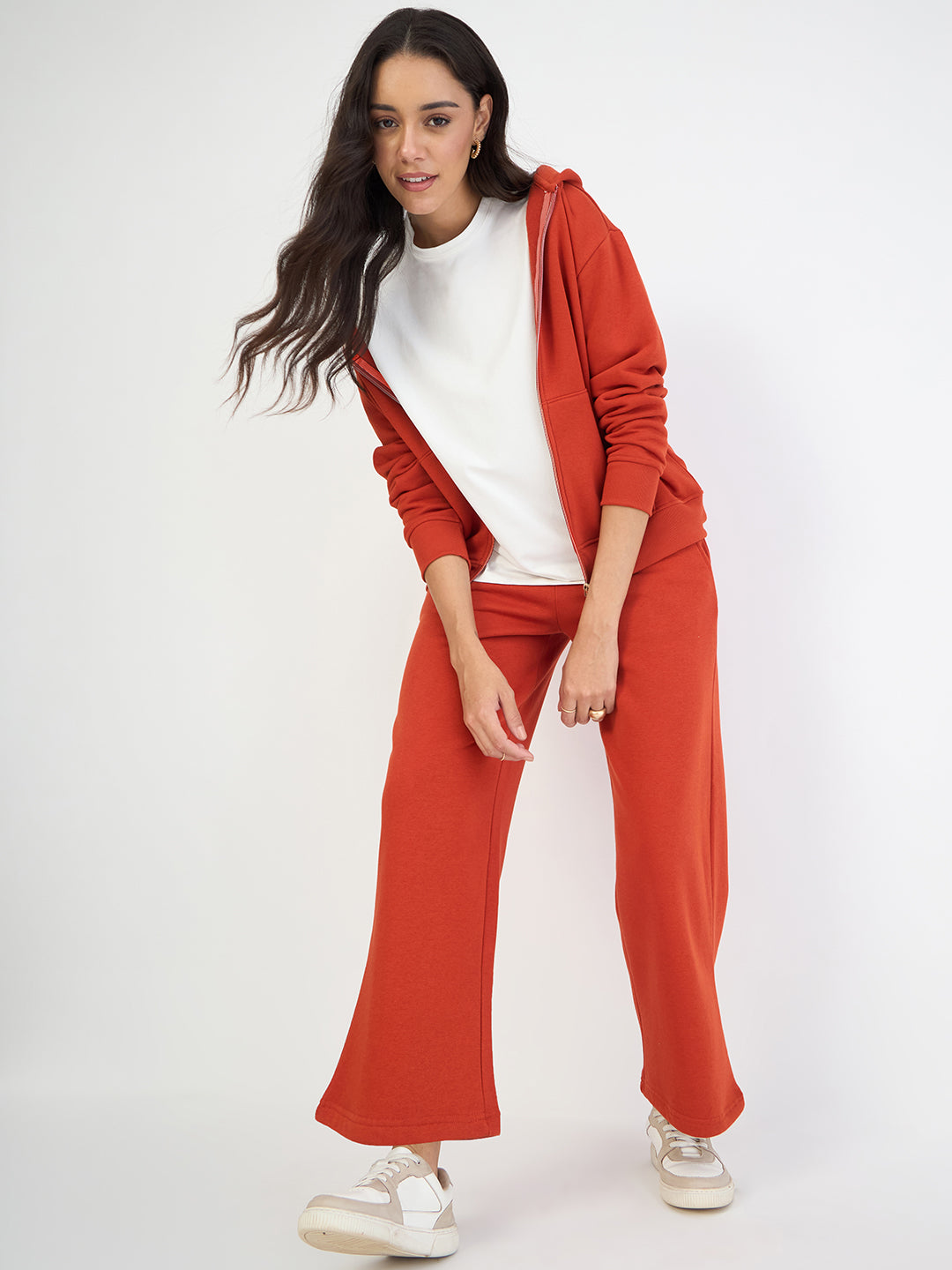 Rust Zip-Up Fleece Hoodie