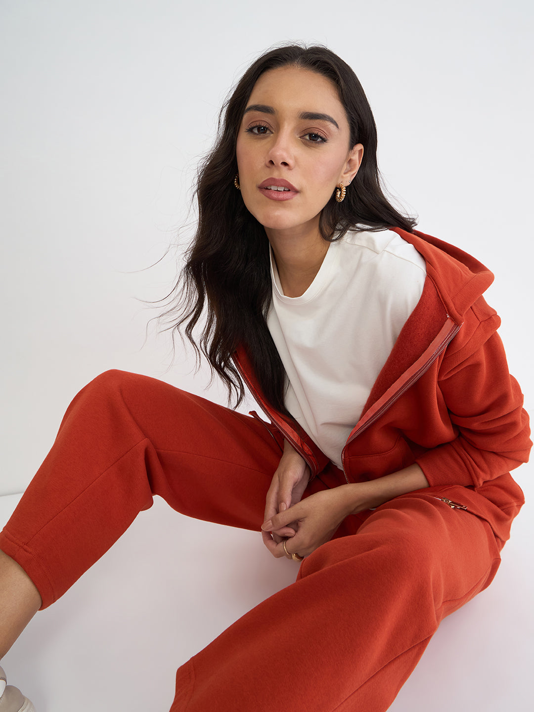 Rust Zip-Up Fleece Hoodie