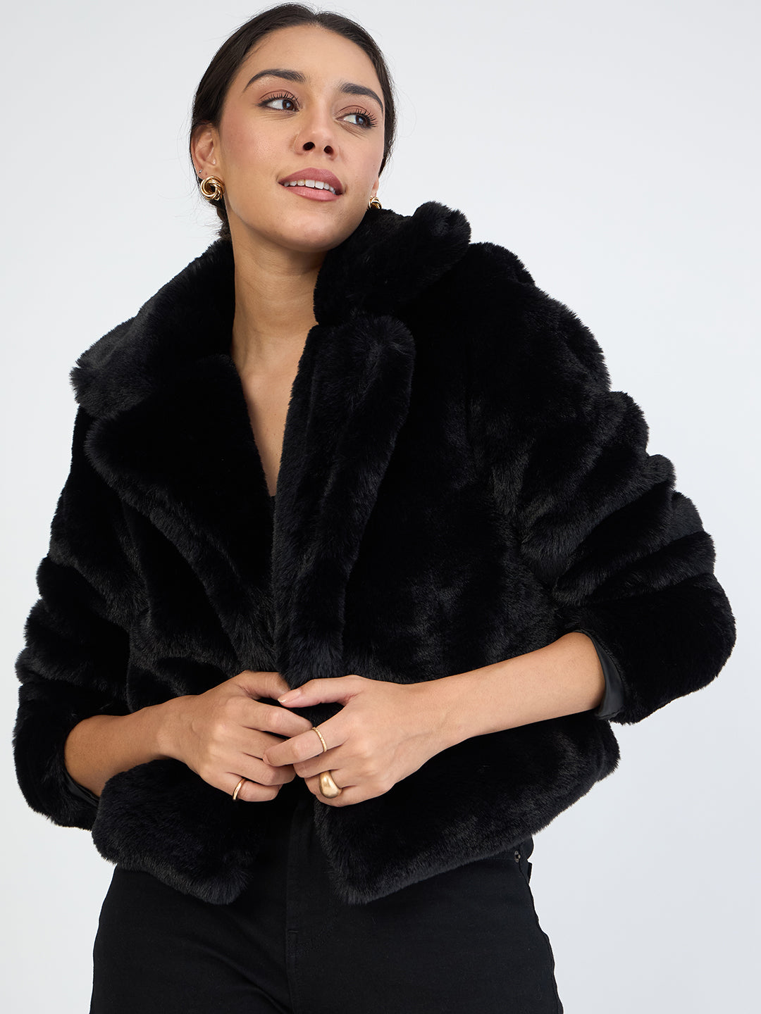 Black Faux Fur Coat