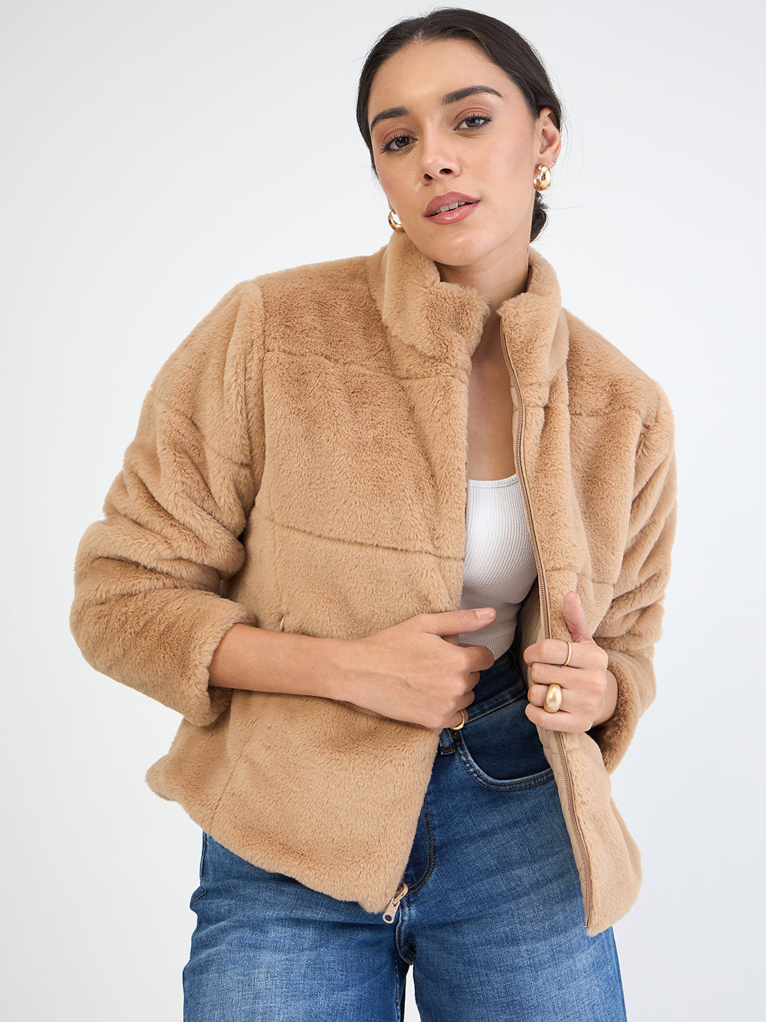 Beige Fur Reversible Jacket