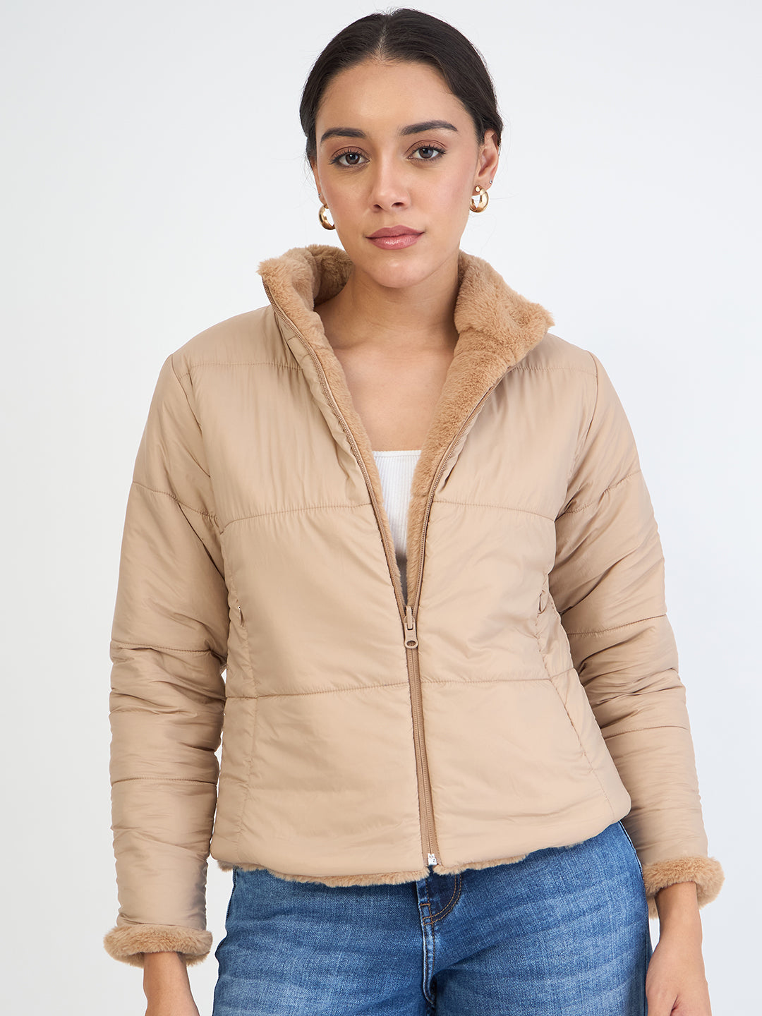 Beige Fur Reversible Jacket